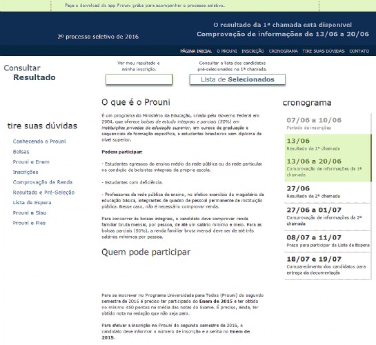 No site do Prouni é possível consultar o cronograma do processo seletivo.